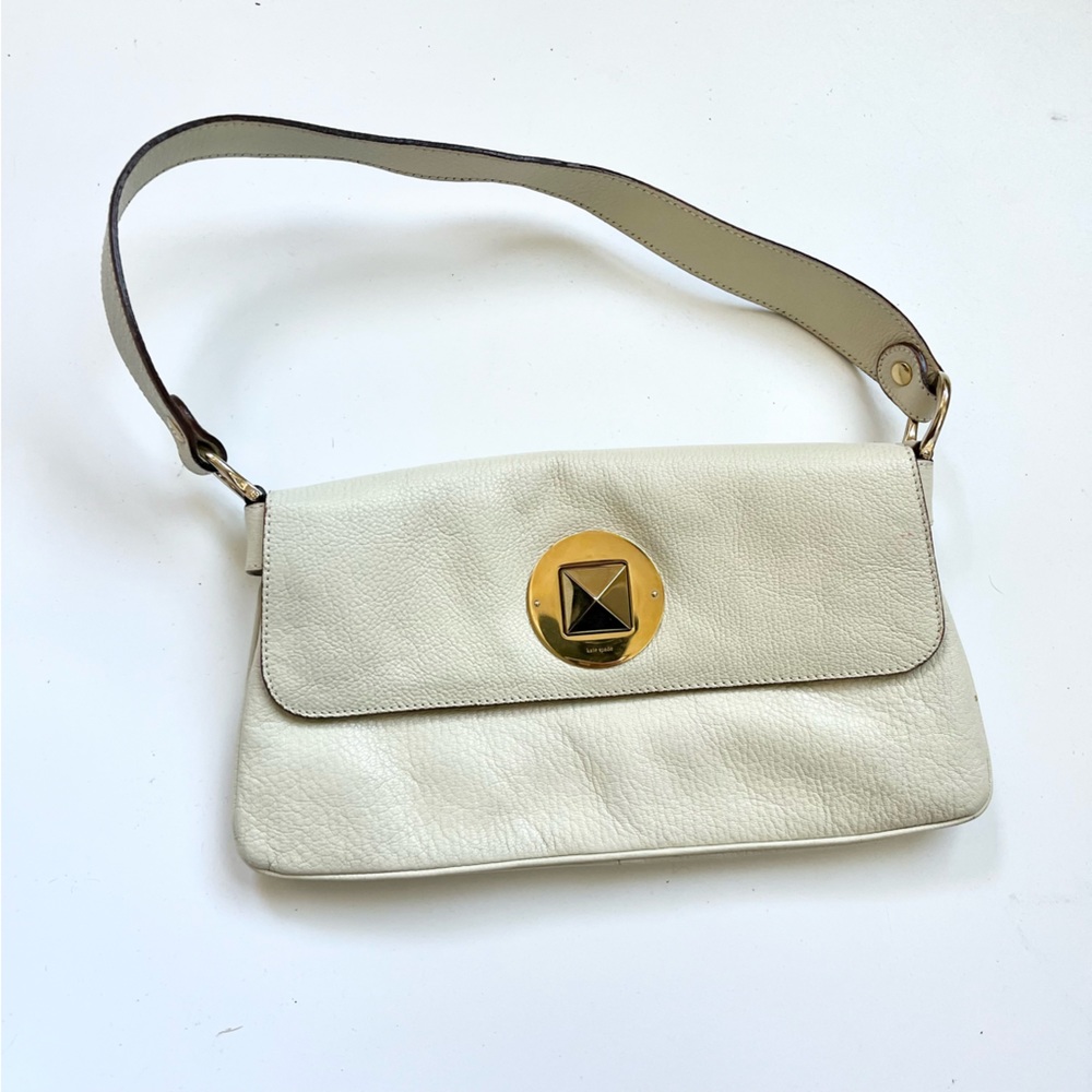 KATE SPADE BEXLEY Double Jenel Leather Pyramid Lock Handbag Purse White